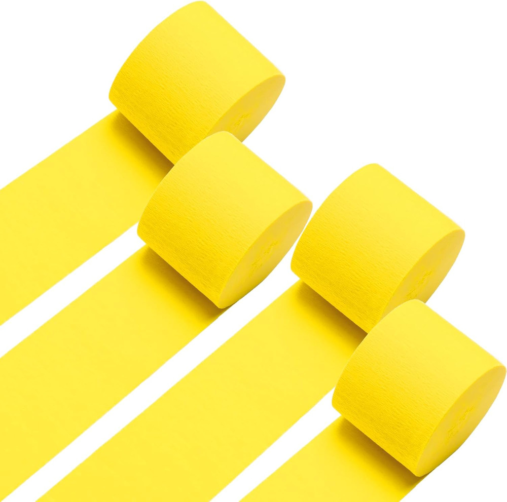 Yellow Crepe Paper Streamers 4 Rolls 328Ft, Pack of Party Streamers for Party De