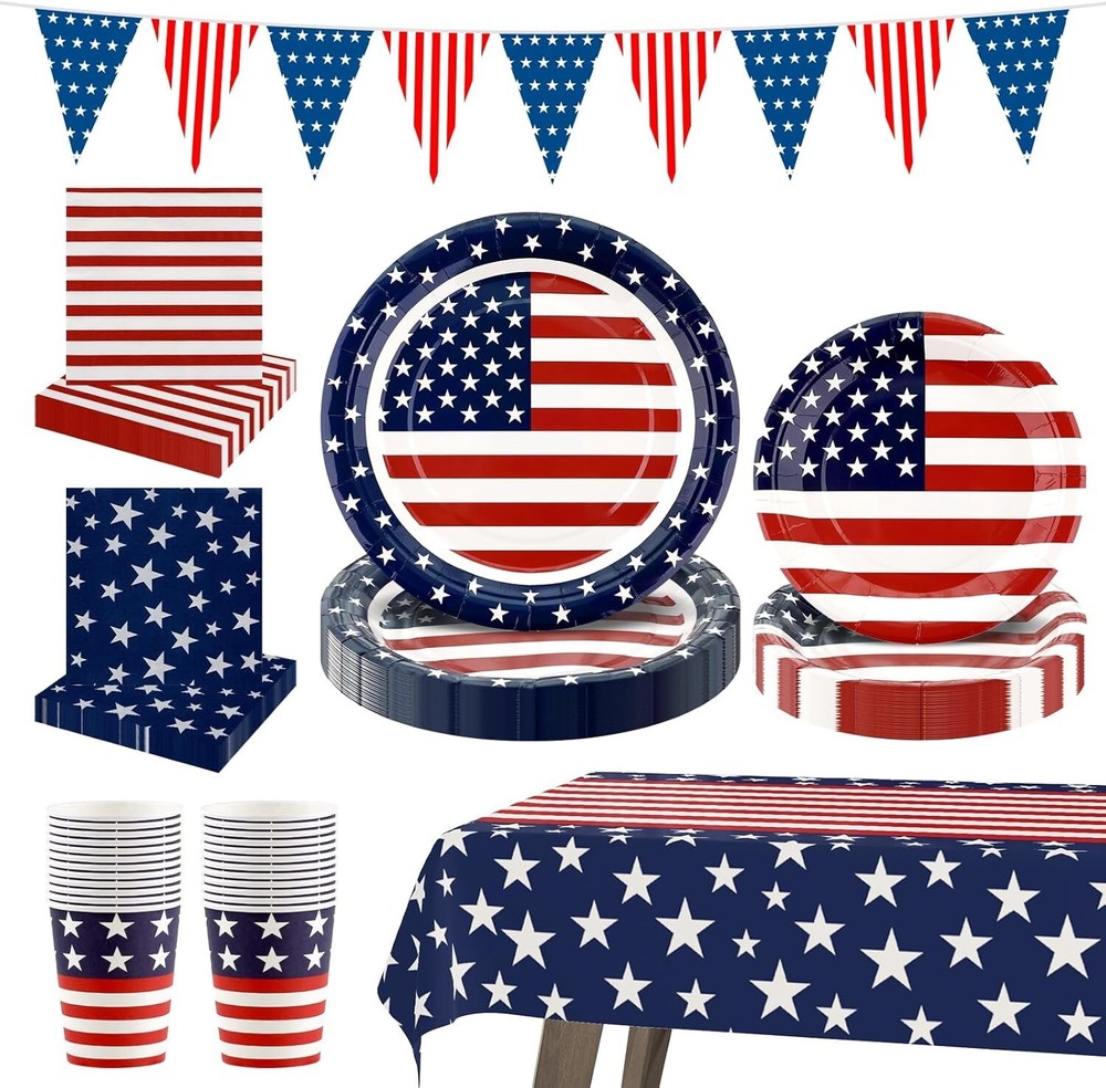 Patriotic Party Themed Disposable Tableware (Plates, Napkins, Cups)