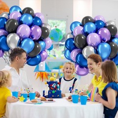 60pcs 12inch Space Balloons, Black Metallic Blue Purple Silver Balloons for B…