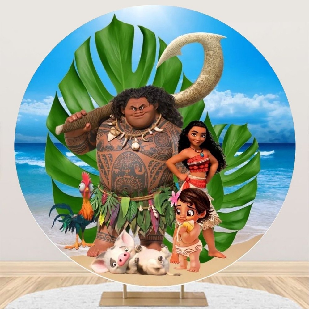 Round Princess Moana Beach Backdrop Happy Birthday Party Photo Background Decors