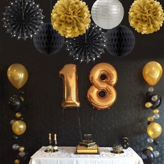 14 PCS Black Gold Silver 2025 Graduation Party Decorations Paper Fans