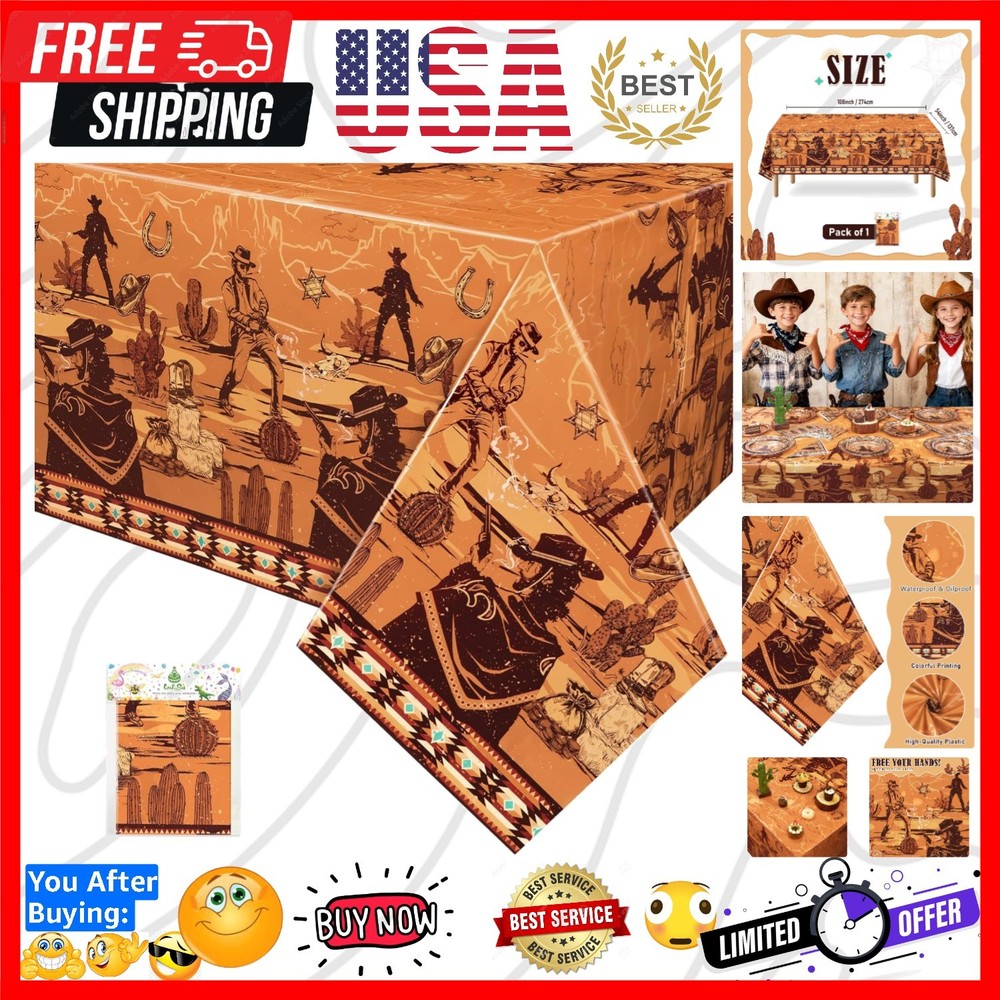 1PC Western Tablecloth – Western Cowboy Birthday Decorations Wild West Theme …