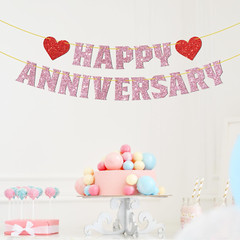 Happy Anniversary Banner Pink Glitter 10Th 20Th 30Th Wedding Birthday Anniversar