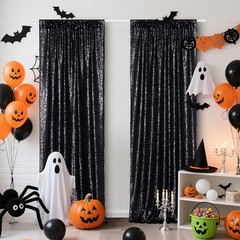Black Sequin Backdrop Curtains, 2 Panels 2FTx8FT Glitter Photo Booth Backdrop