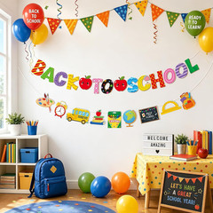 Back to School Banner Decorations Pre-Strung Happy First Day of School Classroom