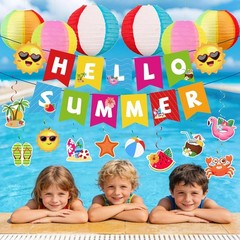 Summer Party Decorations Kit Beach Pool Party Decorations Banner Swirls Lanterns