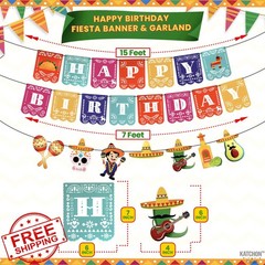 KatchOn Mexican Happy Birthday Banner Orange Fiesta Garland