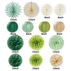 Sage Green Gold Party-Decorations Streamers-Lanterns – 14pcs Olive Fan Honeyc…