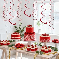 30PCS Hanging Swirl Party Decorations Shinny Foil Plastic Streamer Red