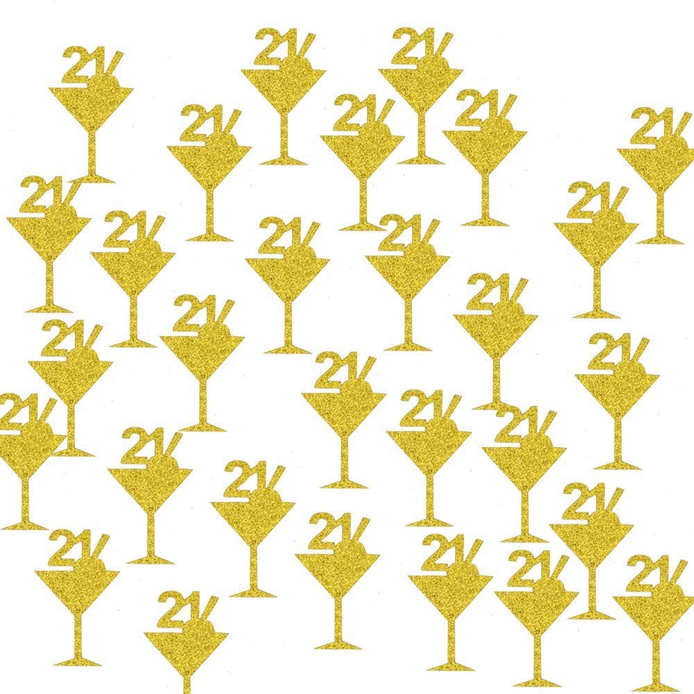 200 PCS 21st Birthday Confetti PVC Centerpieces 1.7×1.1 Inch Gold Glitter
