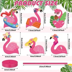 6 Pcs Flamingo Wood Tall Standing Block Set Summer Pink Flamingo Table Sign T…