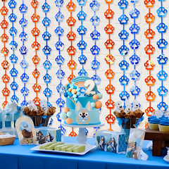 Blue Dog Birthday Decorations, 2 Pack 3.3X6.6 Ft Orange Blue Paw Foil Curtains