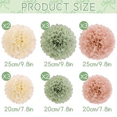 Sage Green Tissue Pom Poms Flowers Decorations Natural Green Boho Hanging Déc…