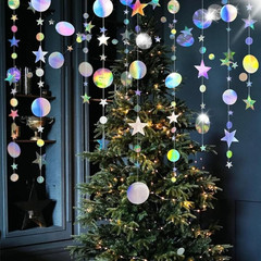 Iridescent Party Star Circle Dot Decoration Iridescent Hanging Garland Streamer