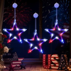 Easy Installation Patriotic Window Lights – 3 Pack Star Decor for July 4th