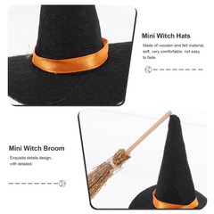 Mini Felt Witch Hats Halloween Gnome Hats Broom Decor Set