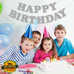 Adecortalk Silver Happy Birthday Banner