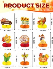 9Pcs Tables Fall Autumn Honeycomb Centerpieces 3D Pumpkin Maple Leaf