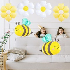Bee Balloons and Daisy Flower Balloons – 8 Pcs Yellow and Black Bumble bee Fo…
