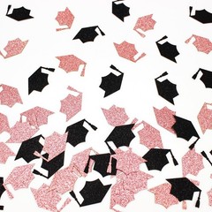 200 PCS Black Rose Gold Grad Cap Hat Glitter Class Of 2026 Confetti