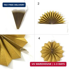 8 Pcs Decoration Hanging Party Gold Paper Fans Set for Birthday Wedding Graduati