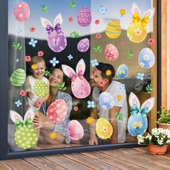 9 Sheets Easter Window Clings Watercolor Bunny Egg Rabbit Ear Glass Stickers Dou