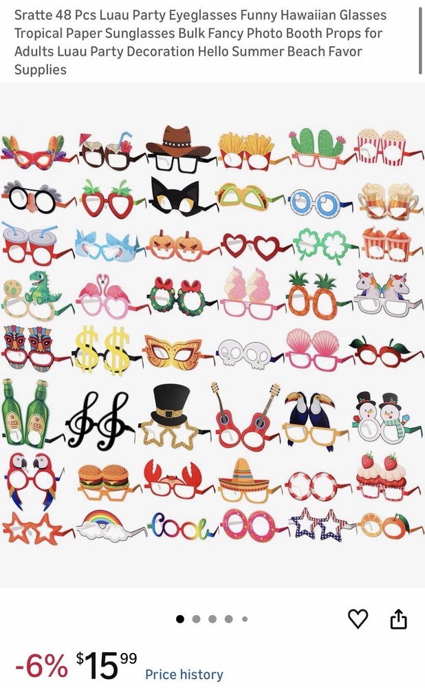 48 Pcs Luau Party Eyeglasses Funny Hawaiian Glasses Tropical Paper Sunglasses
