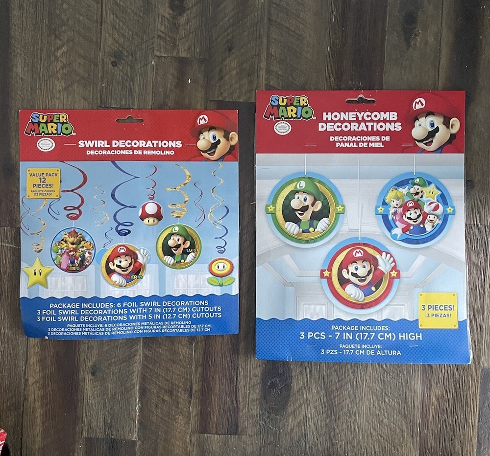 Super Mario Swirl & Honeycomb Decorations Birthday Party *NEW* Mario / Luigi