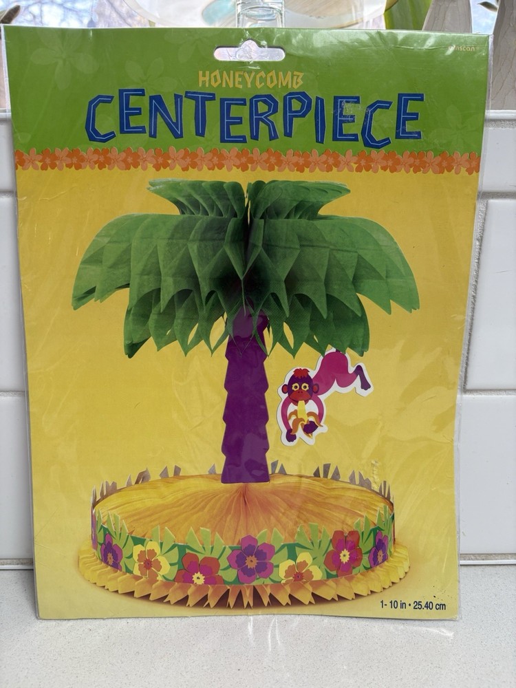 Luau Party Favors 10″ Coconut Tree Monkey Honeycomb Centerpiece Vintage AMSCAN
