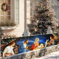 Nativity Scene Banner 79×18 Inches Christmas Fence Banner Holy Night Yard Dis…