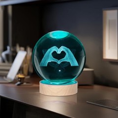 TS Girl 3D Crystal Ball Nightlight 3.15 inch Heart Gesture, 7 Colors to Love