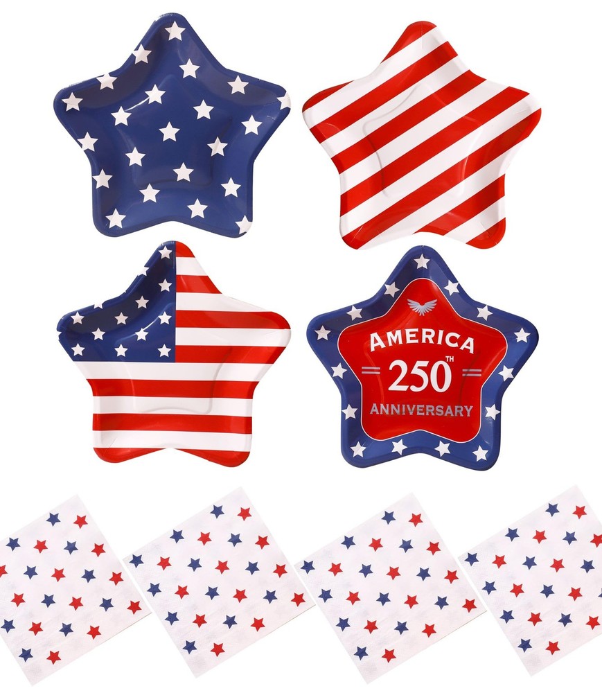 Winoo Design 48PCS 4th of July Plates and Napkins Sets 9 Inches, Assortment