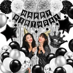 Black and Silver Birthday Party Decorations for Men Women Boys Girls Happy