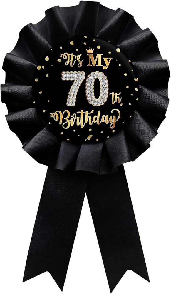 Black It’S My 70Th Birthday Tinplate Badge Pin, Happy 70Th Birthday Man or Woman