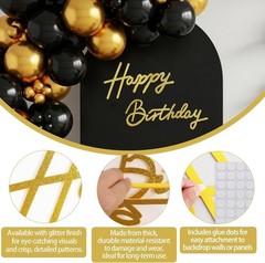 Happy Birthday Sign for Backdrop – Glitter Gold Felt Banner – Includes Dot Gl…