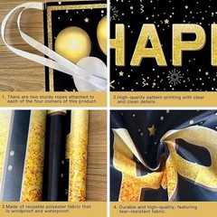 80th Birthday Decorations for Men Women, Large Black Gold Decor 118″ X 20″