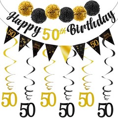 50th Birthday Decorations Kit for Men Women, Black Gold Happy 50th Birthday B…