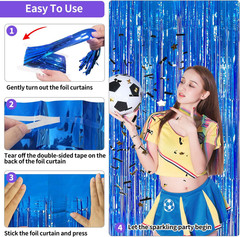 Blue Streamers Party Decorations 3.3X8.2Ft, 2 Pack Dark Blue Tinsel Backdrop for