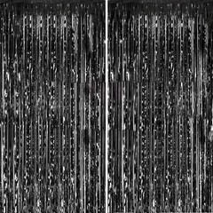 3 pack – Black Party Tinsel Foil Fringe Curtains – 3.3 x 6.6Ft