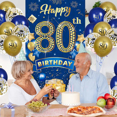 80Th Birthday Party Decorations for Men Navy Blue Gold Happy 80Th Birthday Banne