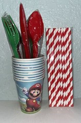 Super Mario Theme Birthday Party Supplies 177 Pc Dinner Ware,Decor, & Supply Bag