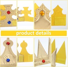 4PCS Gold King Crowns Soft Foam Royal Costume Birthday Party Dress Up Props