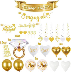 Sparkly Gold Engagement Decorations – Engaged Banner, Cake Decorations