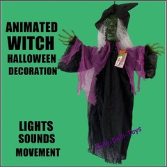 Animated Witch Hanging Halloween Decoration Light Up Sound Movement Moving Arms