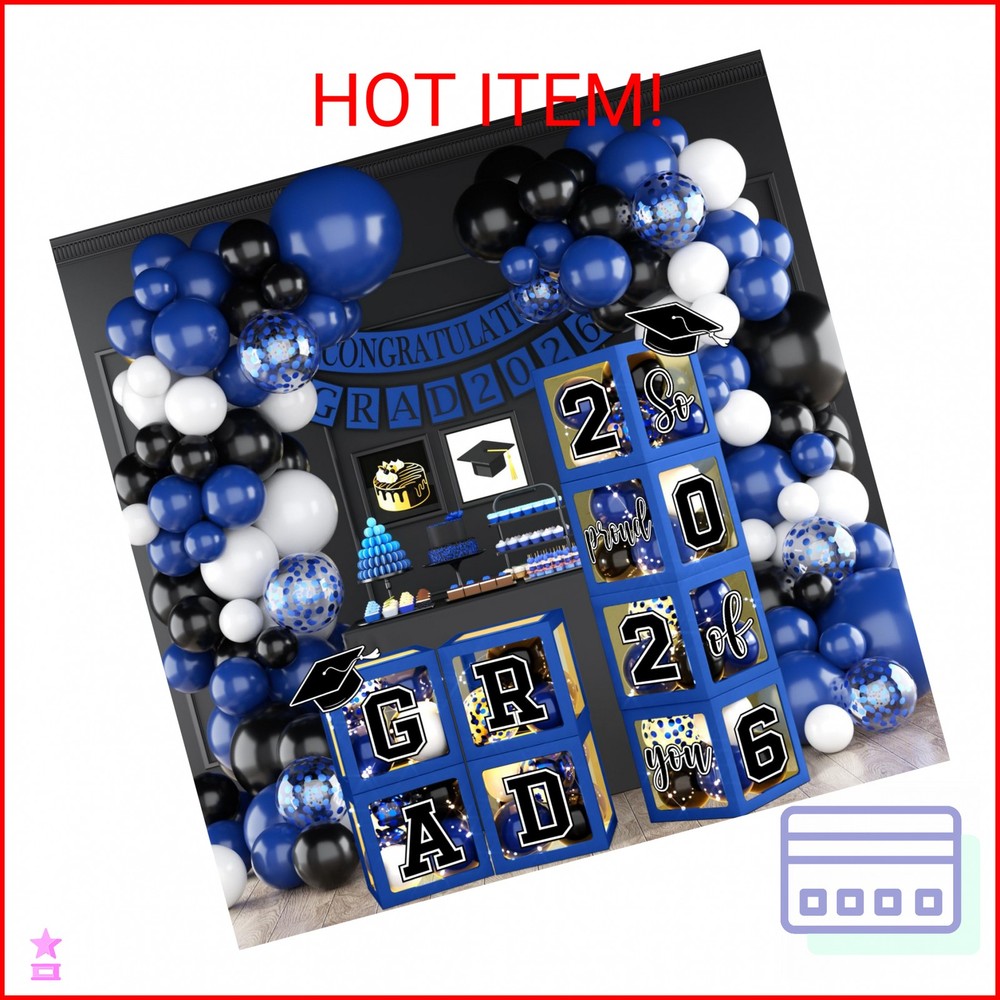 Graduation Decorations Class of 2026 – Blue Graduation Decorations Set of 4 Ball
