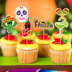 48 PCS Cinco De Mayo Cupcake Toppers 12 Style Mexican Cupcake Picks