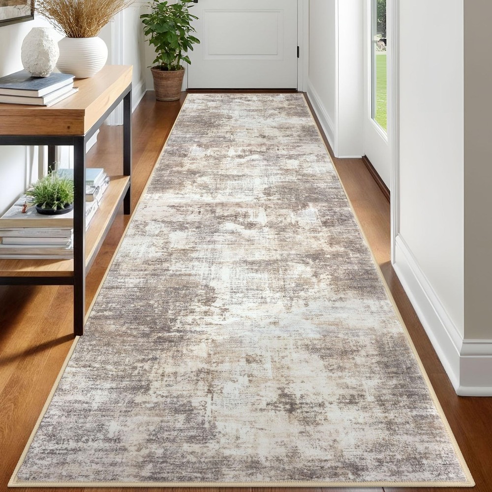 IOHOUZE Abstract Runner Rug 3′ x 12′ (Runner), Gold/Yellow/Brown/Beige/White