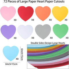 72 Pcs 6 Inch Large Heart Paper Cutouts, Double Sided Heart Shape Paper Decorati