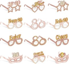 24PCS 80th Birthday Eyeglasses Decorations for Women, Pink Rose Gold Happy 80…