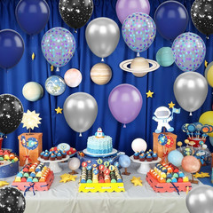 Outer Space Balloons,30Pcs 12Inch Galaxy Blue Purple Balloon Metallic Purper Sil